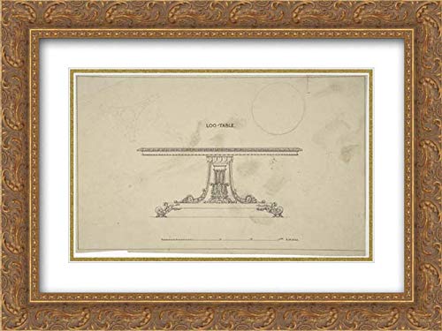 Robert William Hume - 24x18 Gold Ornate Frame and Double Matted Museum Art Print - Design for Loo-Table with Plans of top and Pedestal