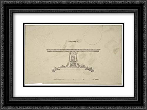 Robert William Hume - 40x28 Black Ornate Frame and Double Matted Museum Art Print - Design for Loo-Table with Plans of top and Pedestal