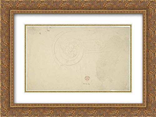 Robert William Hume - 40x28 Gold Ornate Frame and Double Matted Museum Art Print - Design for Loo-Table with Plans of top and Pedestal