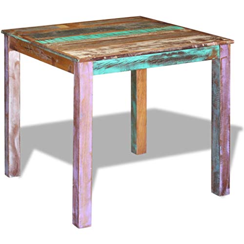 Nishore Retro Dining Table Reclaimed Wood Side Desk Square Tall Coffe Table Handmade Dining Room Kitchen Home Furniture Handmade Antique-Style 32 x 32 x 30 Multicolor