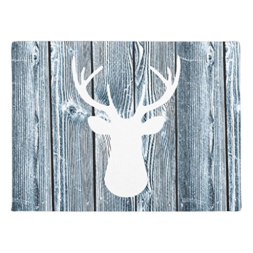 LOU5KB Deer Head Grey Blue Wood Pattern Decor Doormat Washable IndoorOutdoor Decor Rubber Doormats 16 x 24