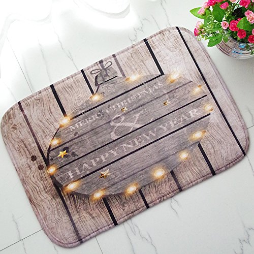 SimpleLife4U Wood Pattern Front Door Entry Way Welcome Mat Christmas New Year Gift Flannel Doormat 15x23 Inch