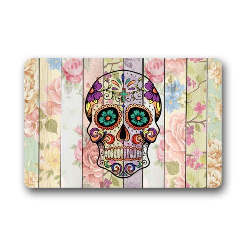 Sugar Skull Floral Wood Pattern Pattern Non-Slip Indoor or Outdoor Door Mat Doormat Home Decor Rectangle - 236L x 157W 316 Thickness