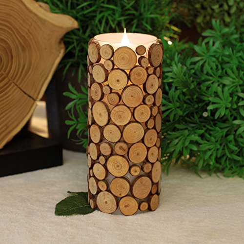simplux Moving Wick Wood Pattern Mosaic Flameless LED Candle with Timer 3 x 8 Brown