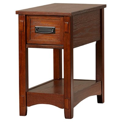 Barrett Wood Rectangle End Table with Drawer and Shelf-Oak