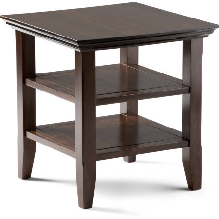 Brooklyn  Max Brunswick Wood Square End Side Table with 2 Shelf - Brown Dark Tobacco Brown