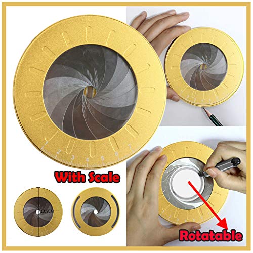 Round Circle Geometric Drawing Plotter - Adjustable Math Compass Ring Ruler - 5 Diameter 360 Degree Precision Gauge - Circular Woodworking Stencil - Aluminum Alloy Drafting Template tool Gold