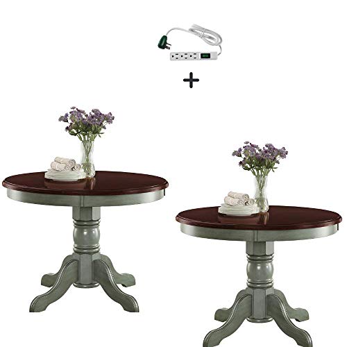 Better Homes and Gardens Easy to Assemble Cambridge Place Solid Wood Dining Table with 3-Outlet Power Strip Antique Sage Set of 2
