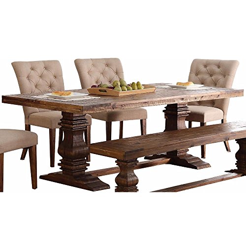 HEFX Nuremberg Rustic Country Solid Wood Dining Table in Vintage Distressed Wood Finish