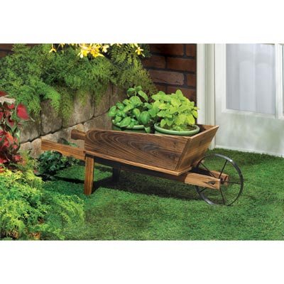 Garden Planters Wooden Wagon Home Decorative Indoor Outdoor Ornament Container Pot Holder Stand