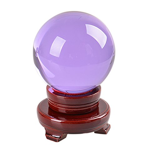 LONG SHENG 80mm31 inch Feng Shui Crystal Ball Sphere Free Wooden Stand Purple