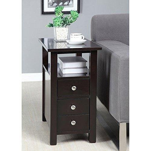 Modern Narrow Nightstand Wooden Dark Espresso Wenge Chair Side Table With 2-storage Drawers - Includes Modhaus
