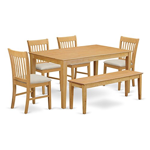 CANO6-OAK-C 6-Pc Dinette set - Dinette Table and 4 Dining Chairs coupled with Wooden bench