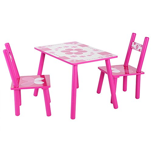 ROBTLE Kids 3 Piece Table Chair Set Wood Table Set for Childrens 1-5 Years Activity Table Chair Set Baby Wooden Table Set for Drawing Toddler GameDrafting Infant Play Desk Table Pink Flower