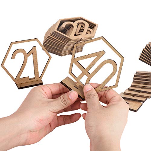 Joy-Leo 46 Inch Wooden Hexagon Table Numbers NO 21-40 for Wedding or Party Easy to Assemble with Sturdy Holder Base for Party Table Centerpieces Reception Decorations