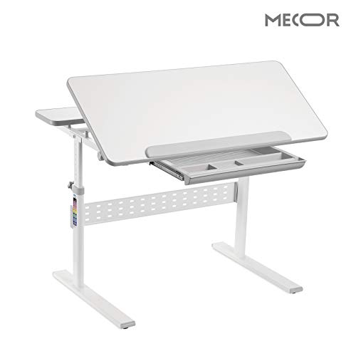 Mecor Kids School DeskChildren School Work Station Height AdjustableSturdy Table Large Inclined Tabletop wSliding Drawer Storage Grey