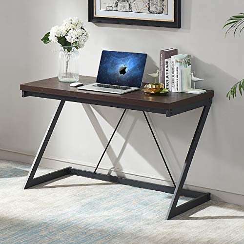 SHOCOKO Computer Desk 47 inch Metal and Wood Z Writing Desk Work Sturdy Table for Home Office Espresso