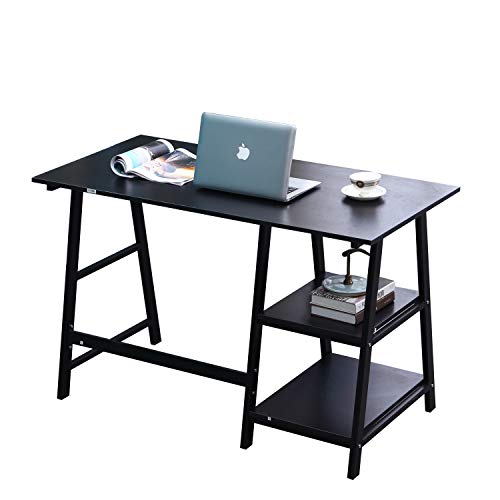 SogesPower Writing Computer Desk Trestle Desk Laptop PC Desk Morden Vintage Home Office Sturdy Table 55 inches Black