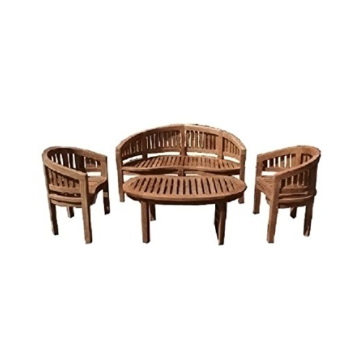 Home Accents Teak Island Wooden Patio Furniture Set Original Edition 1 Bench 2 Arm Chairs 1 Table
