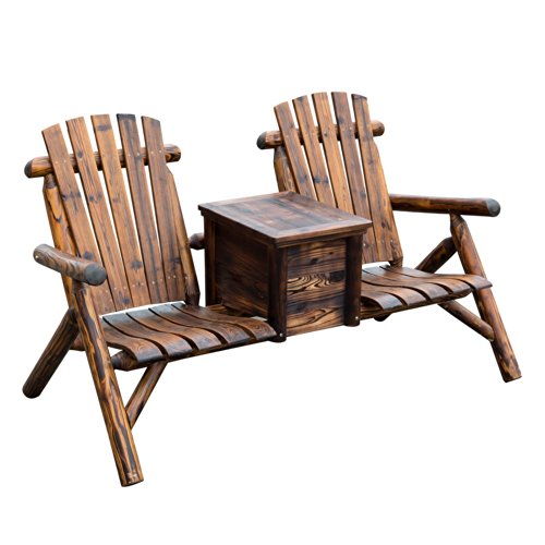 Outsunny Wooden Outdoor Two Seat Adirondack Patio Chair W Ice Bucket - Rustic Brown