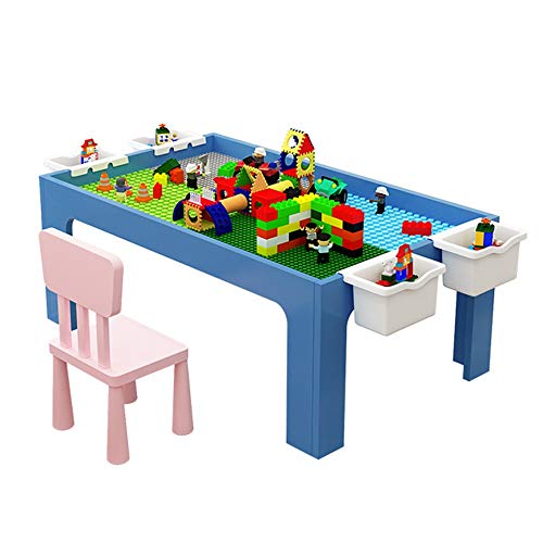 Jdeepued Childrens Play Table Childrens Building Table Toy Table Puzzle Assembly Multifunctional Game Table Compatible Game Table Multifunctional Table Color  Blue Size  107 x 57 x 45cm