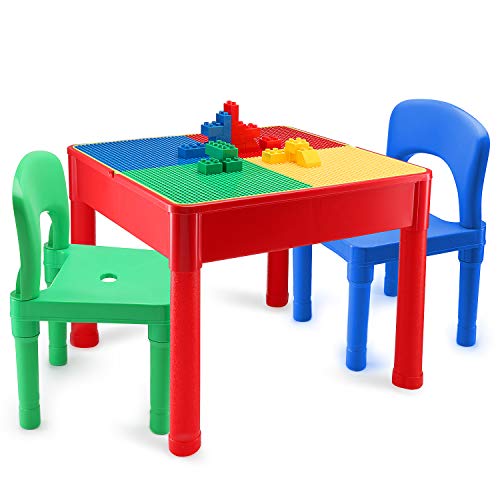 Kids Activity Table and Chair Set - 3 in 1 Kids Table Use As A Water Table Building Block Table Play and Arts and Crafts Table with Storage Space for Kids Toddlers - Includes Table and 2 Chairs