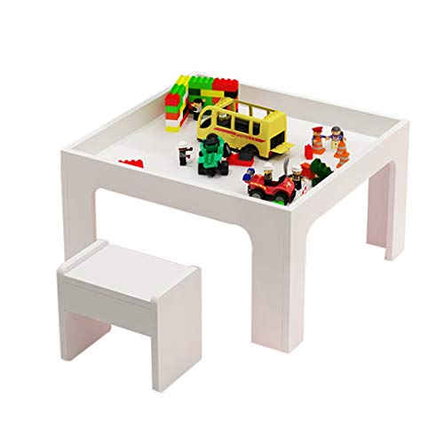 LINGLING Childrens Table Chair Sets Wood Childrens Building Table Multifunctional Activity Assembling Toys Puzzle Large Particles Childrens Furniture Puzzle Large Particles Color  White