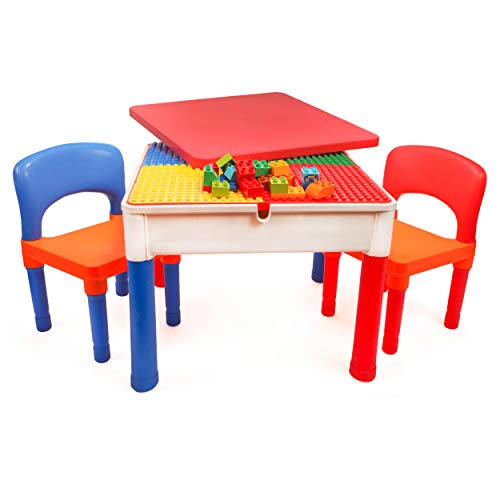 Smart Builder Toys 3 in 1 Activity Table Craft and Construction Play Table with 2 Chairs Removable Cover and Large Storage Area Can be Used for Big and Small Building Bricks Primary Colors