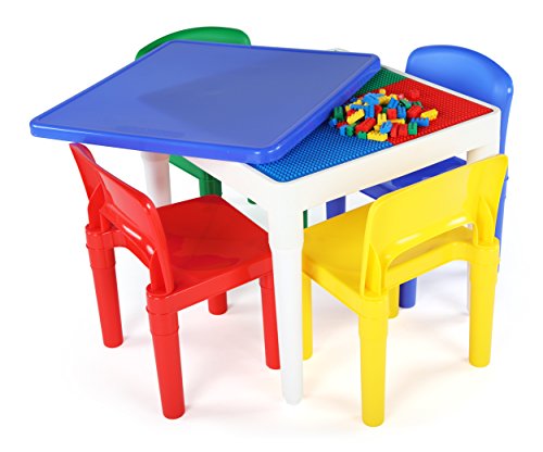 Tot Tutors 2-in-1 Kids Plastic Activity Table and Building Surface with 4 Chairs 17 Height Primary