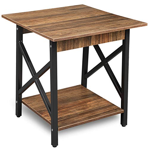 GreenForest Large Size End Table Industrial Design Side Table with Storage Shelf for Living Room Easy Assembly Walnut
