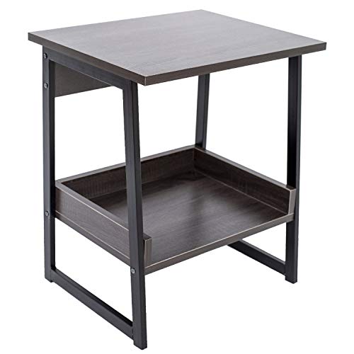 HOFOME End Table Metal Nightstand 2 Tier Side Table Rustic End Tables with Storage Accent Furniture for Living Room Espresso