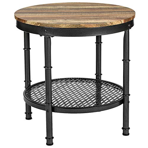 IRONCK Round End Tables with Storage Rack Sofa Side Table for Living Room Industrial Home Furniture Easy Assembly Vintage Brown