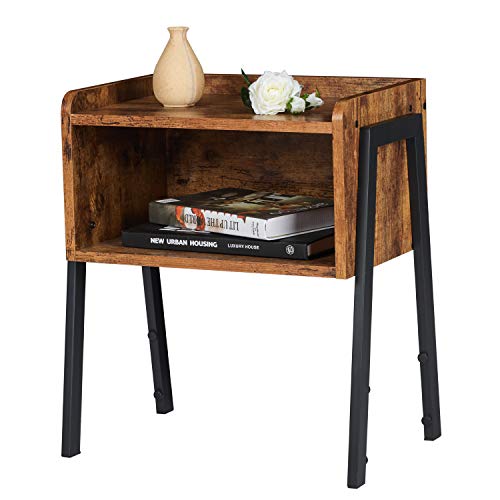 KICODE Night Stand Rustic Small End Table with Storage Cabinet for Living RoomBedroom Sofa Bed Side Table for Small Spaces Wook Look Accent Furniture Rustic Brown Metal Frame 1