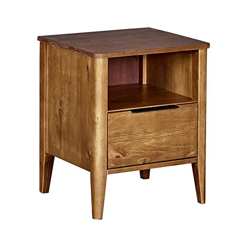 MUSEHOMEINC California Classic Style Wood NightstandEnd Table with Drawer and Open Cabinet StorageNightstandEnd Table for BedroomLiving RoomHoney Brown Finish