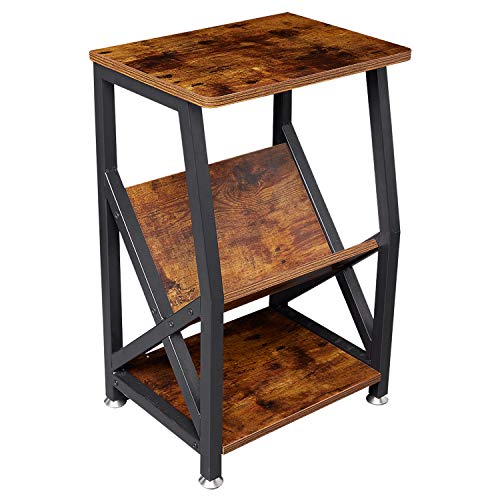 NXN-HOME Industrial Side Table Nightstand End Table with Storage Shelf for Coffee Books Magazines Wood Look Accent Furniture with Metal Frame