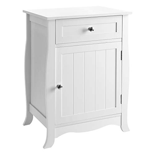 SONGMICS White Nightstand End Table with Storage Cabinet and Drawer Wooden Bedside Table Large Capacity Easy to Assemble