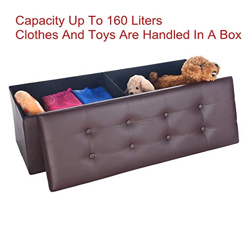 BenficialHousehold Leather Folding Storage Ottoman Coffee Table Foot Rest Stool Seat Comfy Sponge Bench Brown