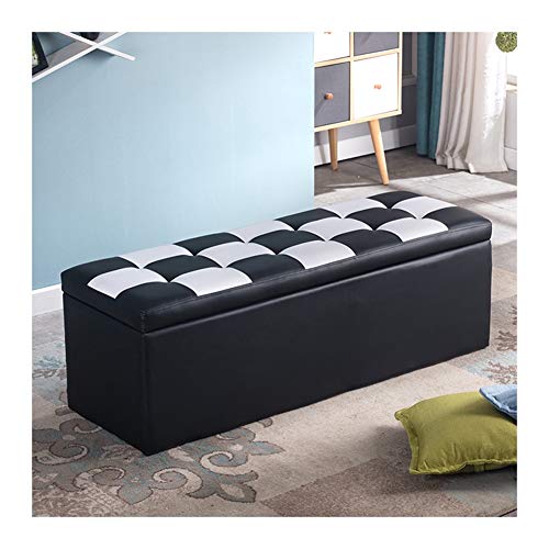 MARYYUN Folding Storage Ottoman Coffee Table Foot Rest Stool Seat Comfy Sponge Bench Faux Leather Color  Black White Size  30x30x30cm
