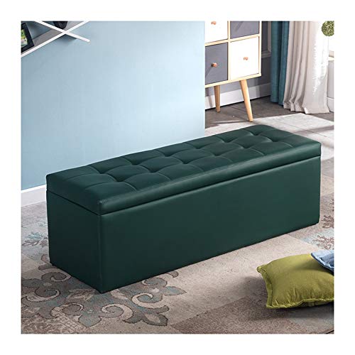MARYYUN Folding Storage Ottoman Coffee Table Foot Rest Stool Seat Comfy Sponge Bench Faux Leather Color  Dark Green Size  110x40x40cm