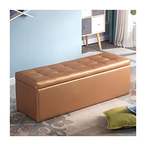 MARYYUN Folding Storage Ottoman Coffee Table Foot Rest Stool Seat Comfy Sponge Bench Faux Leather Color  Gold Size  120x40x40cm
