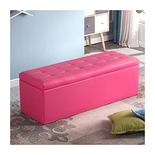 MARYYUN Folding Storage Ottoman Coffee Table Foot Rest Stool Seat Comfy Sponge Bench Faux Leather Color  Rose red Size  120x40x40cm