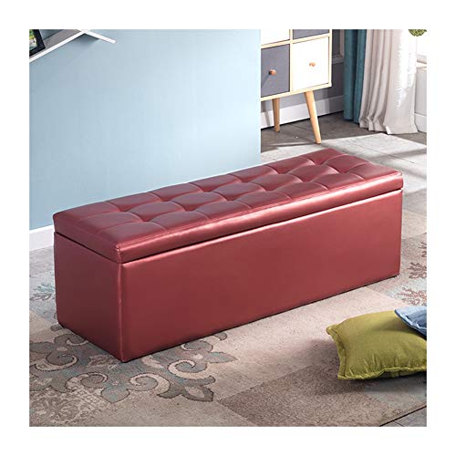MARYYUN Folding Storage Ottoman Coffee Table Foot Rest Stool Seat Comfy Sponge Bench Faux Leather Color  Wine red Size  60x40x40cm