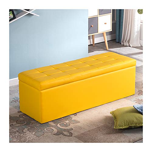 MARYYUN Folding Storage Ottoman Coffee Table Foot Rest Stool Seat Comfy Sponge Bench Faux Leather Color  Yellow Size  80x40x40cm