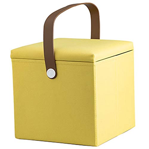 ZAIPP Storage Ottoman Coffee Tables for Living RoomFoldable Cube Footrest Seat Toy Chest Trunk Sofa Footstool Leather Handband Portable-Yellow 30x30cm12x12inch