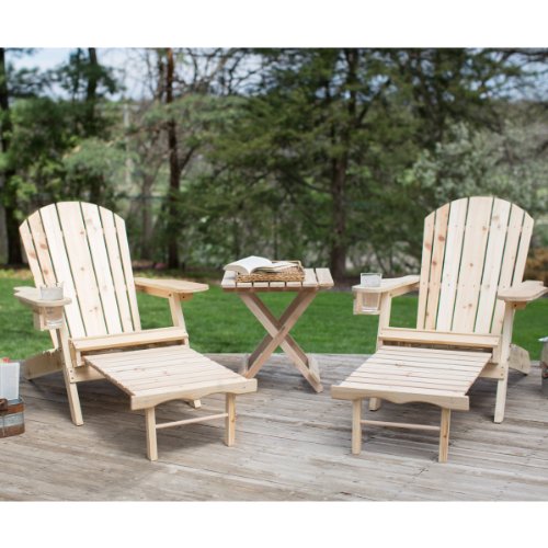 Adirondack Chair Set With A Free Side Table Included Natural Finish These Unfinished Chairs With Ottoman Features