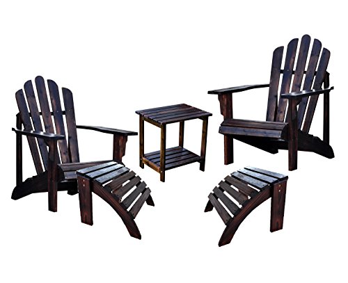 Shine Westport Adirondack Chairs With Two Ottoman and a Rectangular Side Table Bundle in Burnt Brown