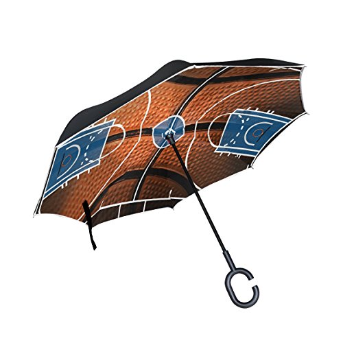 ALAZA Vintage Basketball Court Sport Inverted Umbrella Large Double Layer Outdoor Rain Sun Car Reversible Umbrella