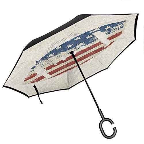 Mannwarehouse Sports Umbrellas for Women with UV Protection Grunge American Flag Themed Stitched Rugby Ball Vintage Design Football Theme Double Layer Canopy 425x315Inch Cream Blue Red