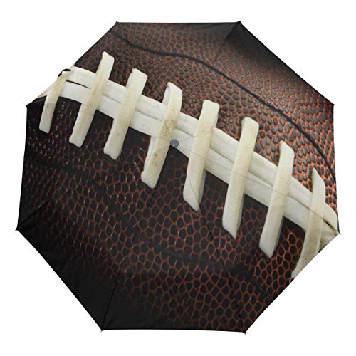 Wamika American Football Leather Laces Auto Umbrella Open Close Fun Traditional Sport Umbrellas Windproof Travel Umbrella Lightweight Compact Parasol Umbrellas Sun Rain