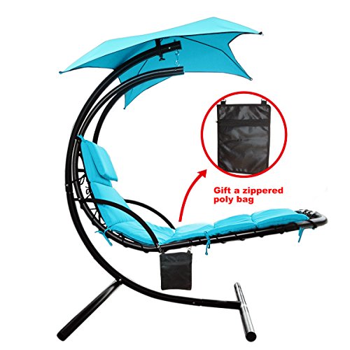 300lbs Weight Capacity Hanging Chaise Lounger Chair With Umbrella Garden Air Porch Arc Stand Floating Swing Hammock